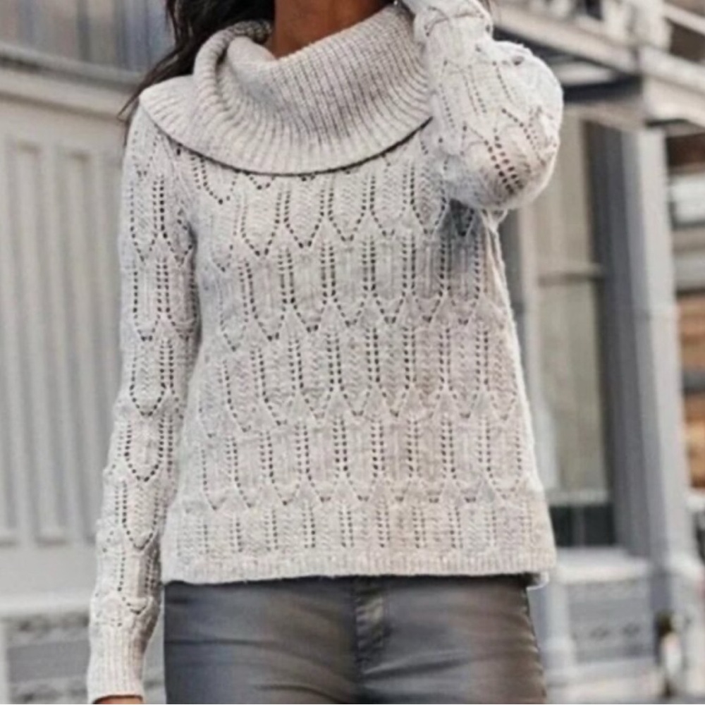 NWT! White House Black Market (WHBM) Cowl Neck Sweater “Shimmer Biscotti Lunar”